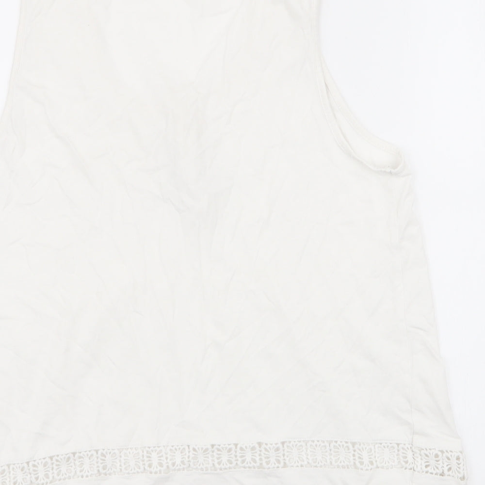 enfasis Womens White Striped Polyester Basic Tank Size L Round Neck