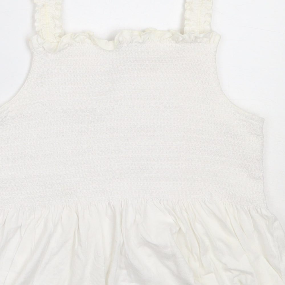 Jeff&Co Girls White Cotton Basic Blouse Size 10-11 Years Square Neck