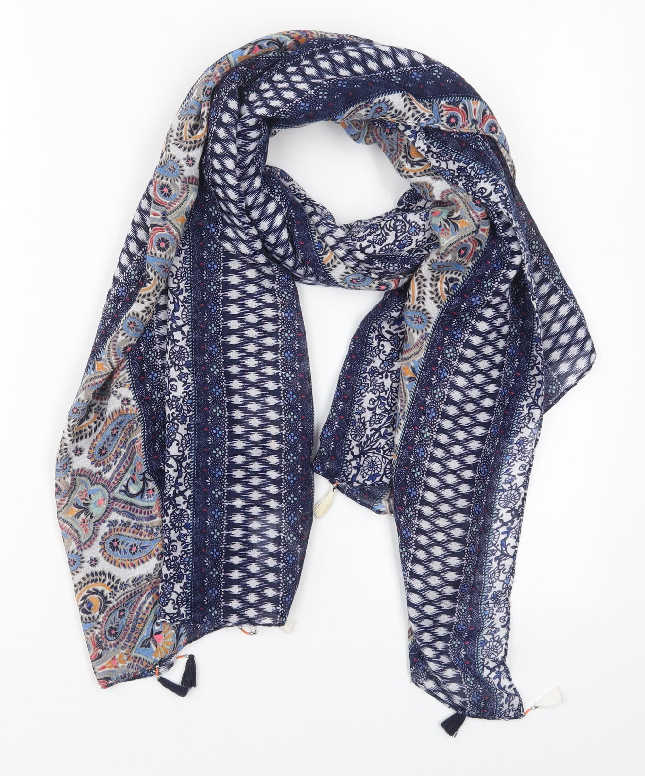 Preworn Womens Blue Geometric Viscose Scarf