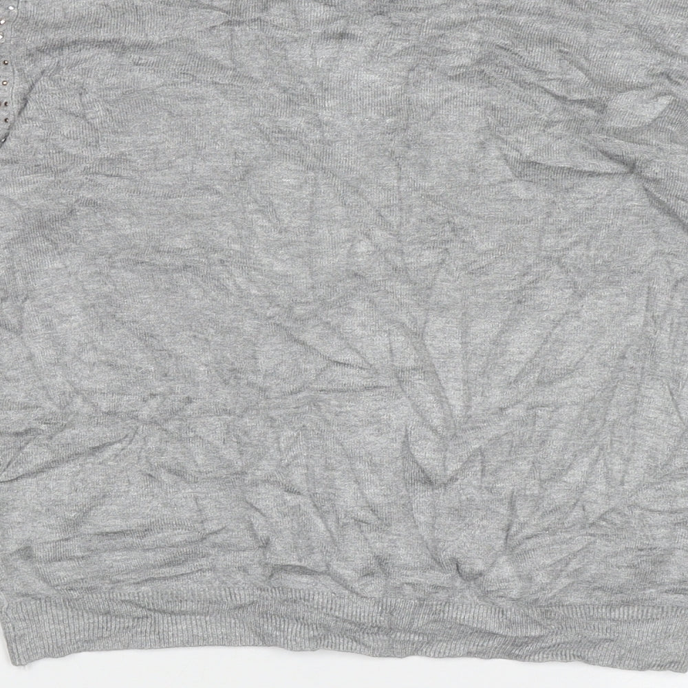 Atmosphere Womens Grey Crew Neck Viscose Cardigan Jumper Size 10 - bead detail