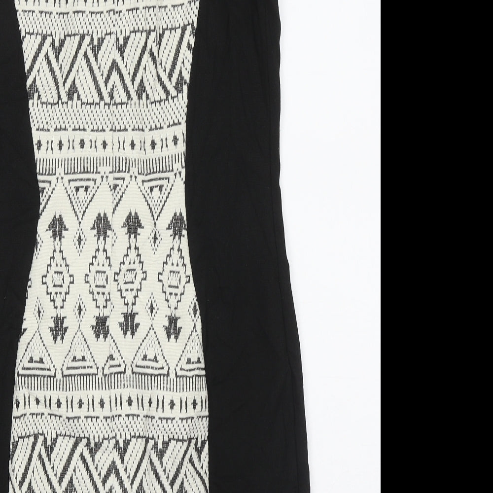 H&M Womens White Geometric Cotton Bodycon Size 12 Crew Neck Zip