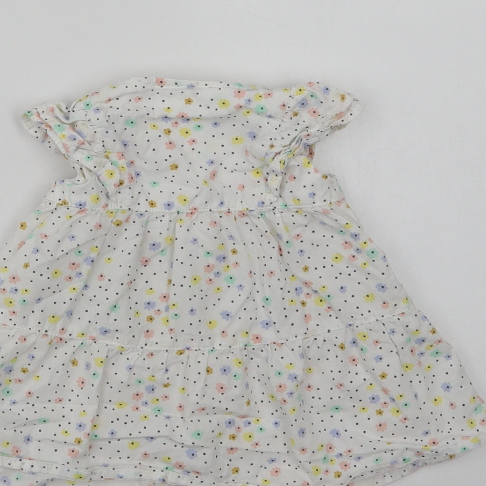 Marks and Spencer Baby White Floral Cotton A-Line Size 3-6 Months Crew Neck Button