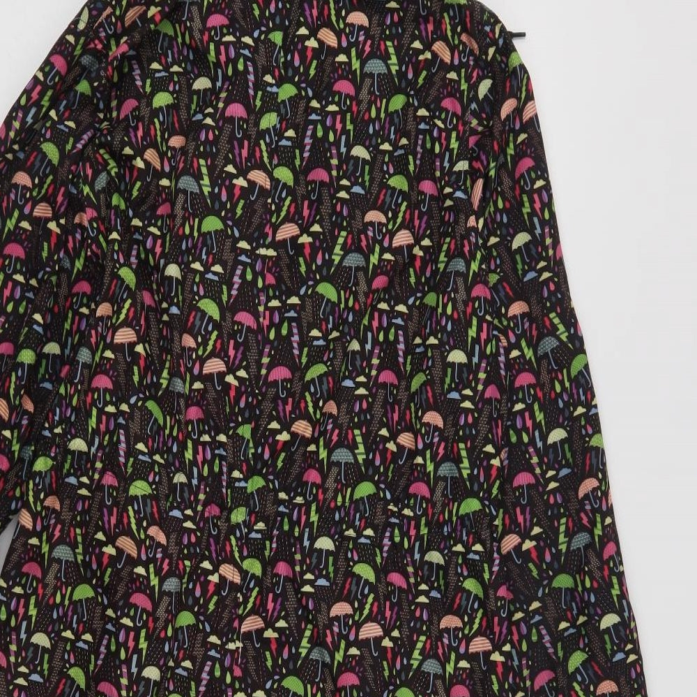 Primark Womens Black Geometric Rain Coat Coat Size XS Zip - Umbrella Print