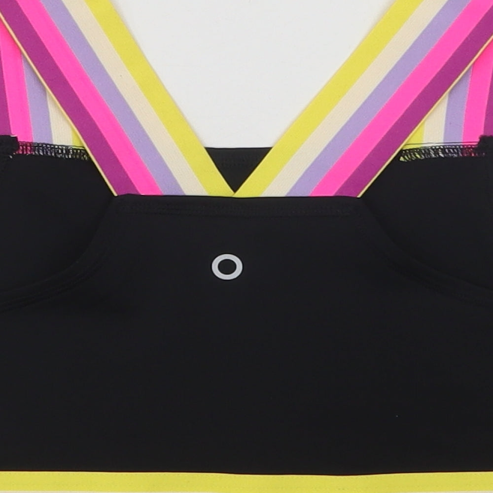 Marks and Spencer Girls Black Striped Polyester Cropped Tank Size 11-12 Years Square Neck