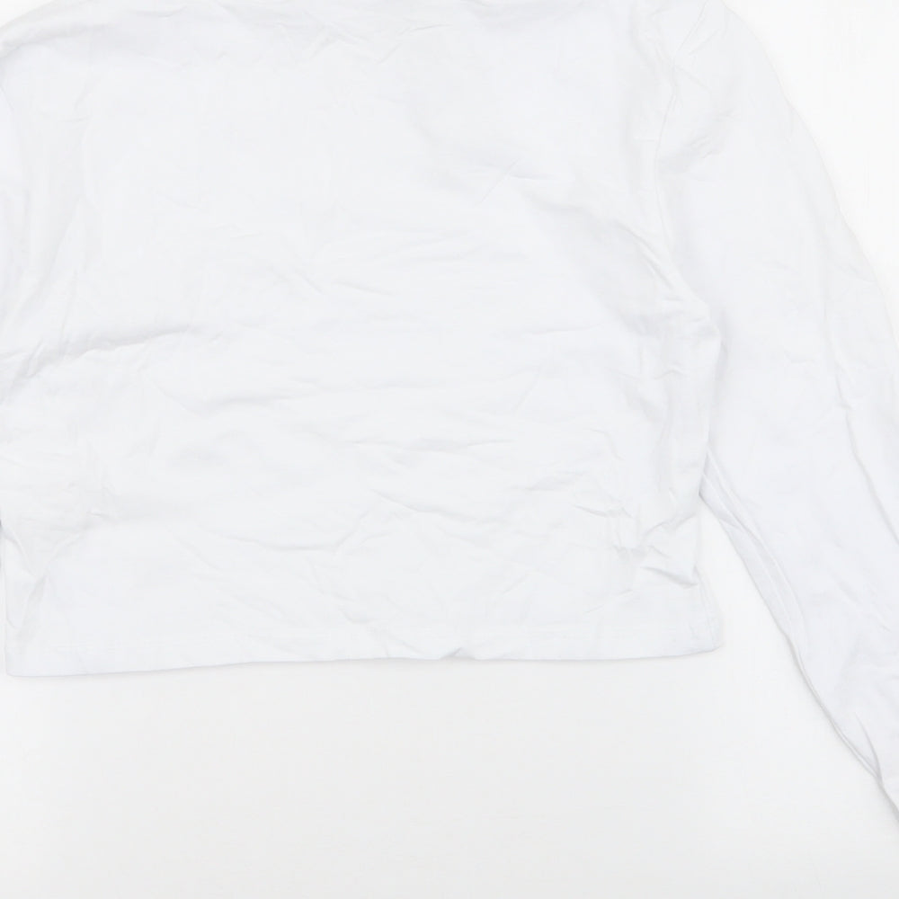 Boohoo Womens White Cotton Cropped T-Shirt Size 16 High Neck