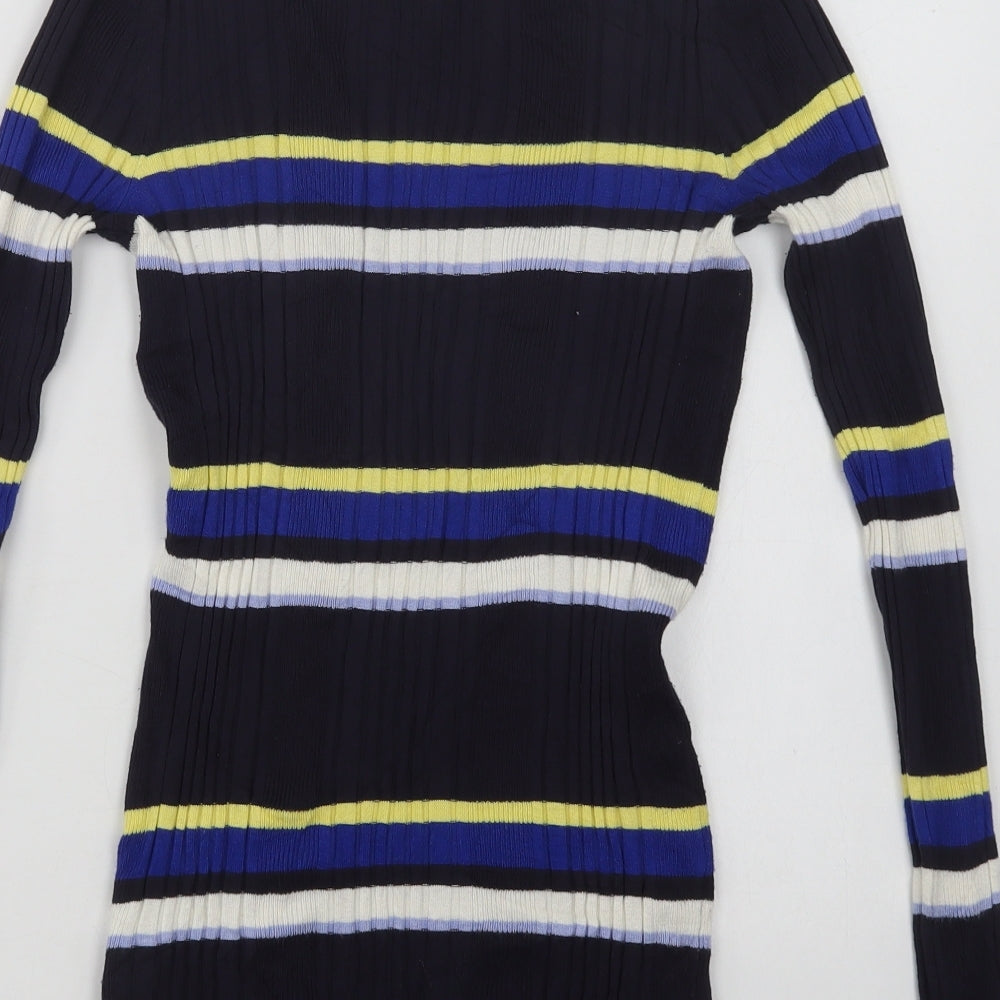 Marks and Spencer Womens Blue Boat Neck Striped Viscose Pullover Jumper Size 10