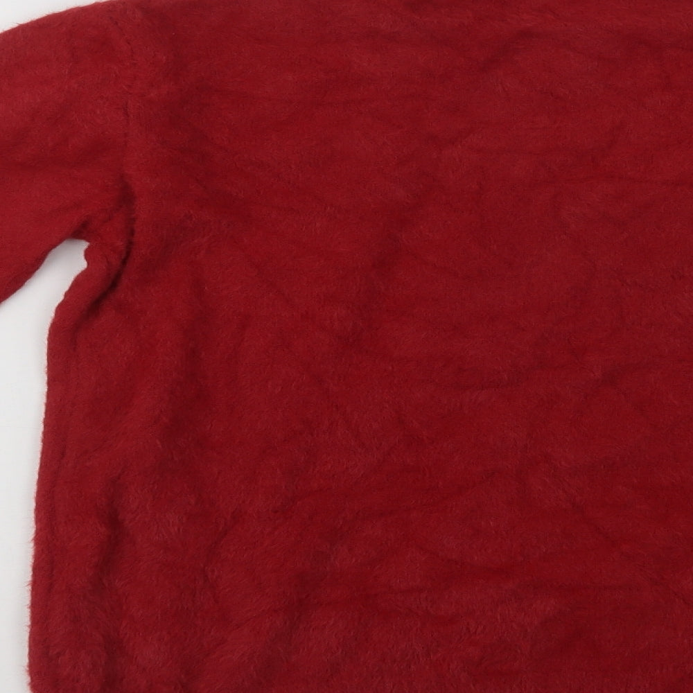 Preworn Womens Red Crew Neck Acrylic Shrug Jumper Size M