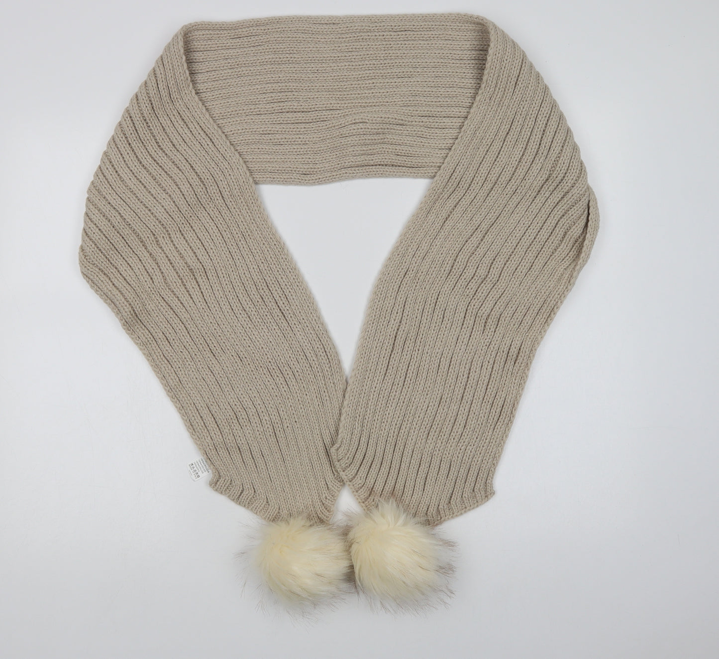 Preworn Womens Beige Acrylic Scarf - Pom Pom