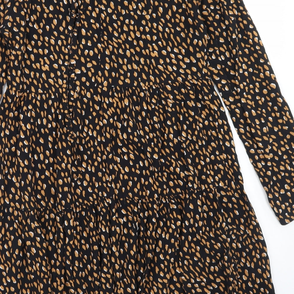 New Look Womens Black Animal Print Viscose Fit & Flare Size 8 Round Neck Tie