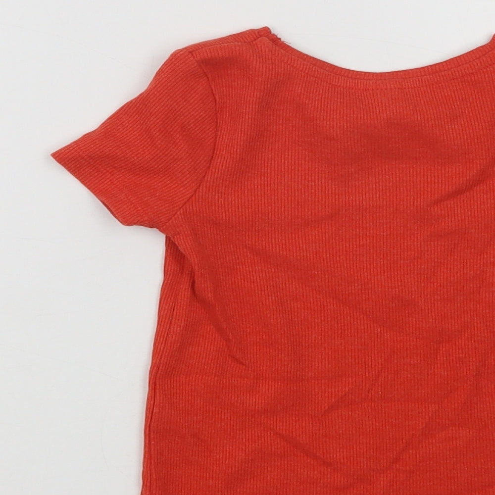 TU Girls Red Cotton Basic T-Shirt Size 2-3 Years Crew Neck - Flower