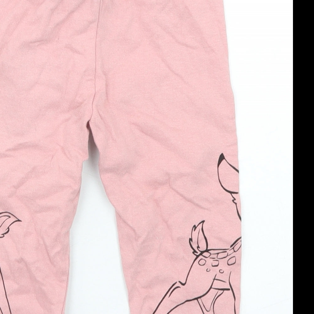 Disney Baby Girls Pink Cotton Jogger Trousers Size 18 Months Drawstring - Bambi