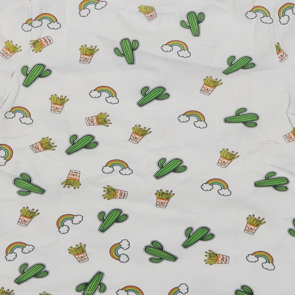 Little Boy Baby White Geometric Cotton Basic T-Shirt Size 12 Months Crew Neck - Cactus And Rainbows
