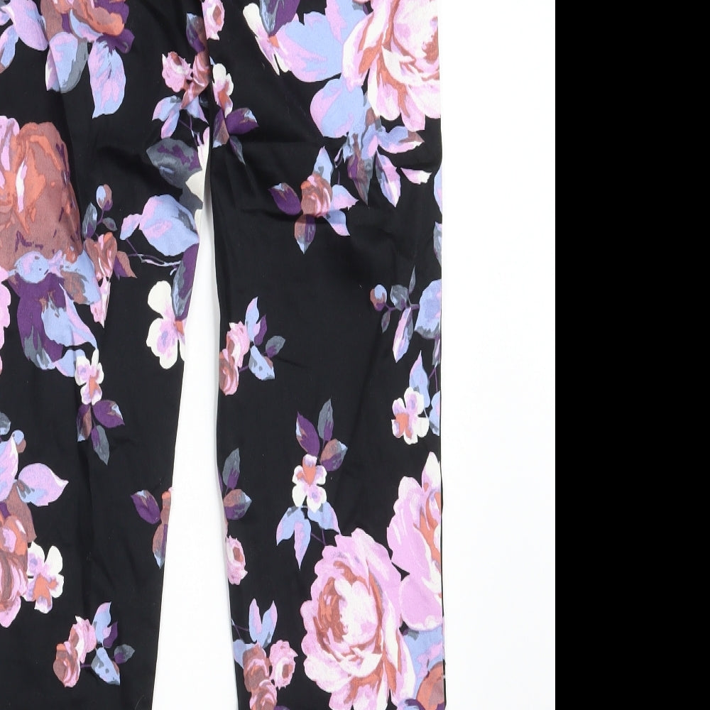 Miss Selfridge Womens Multicoloured Floral Cotton Chino Trousers Size 4 L25 in Slim Zip