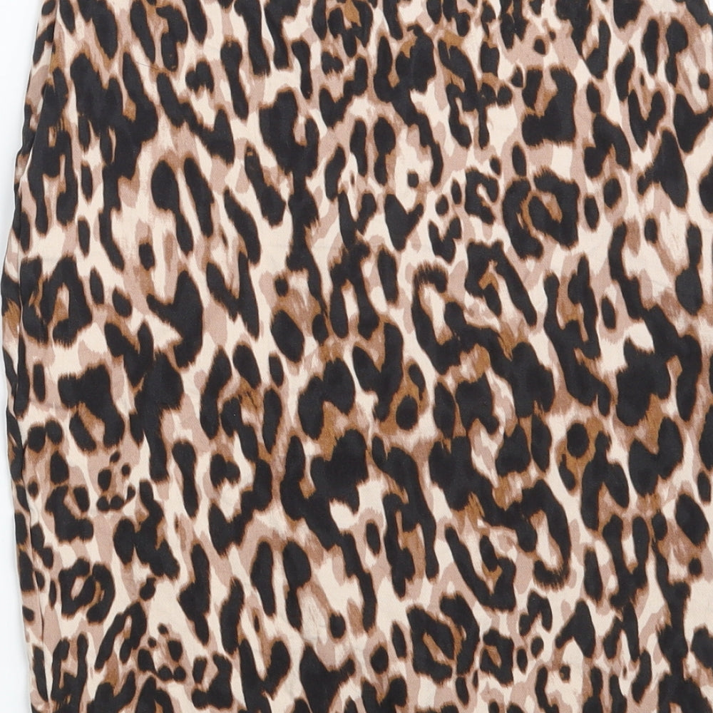 Atmosphere Womens Brown Animal Print Viscose A-Line Skirt Size 8 Zip