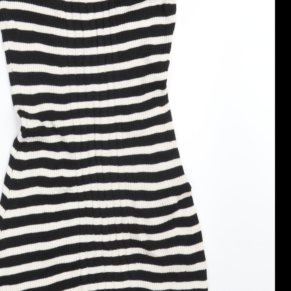 H&M Womens Black Colourblock Viscose Jumper Dress Size M Square Neck Button