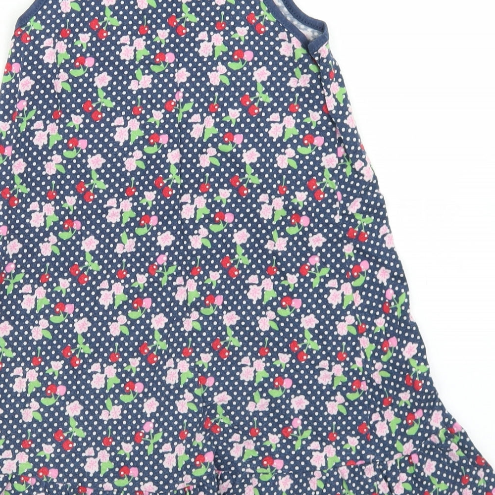 H&M Girls Blue Floral Cotton Trapeze & Swing Size 5-6 Years Crew Neck
