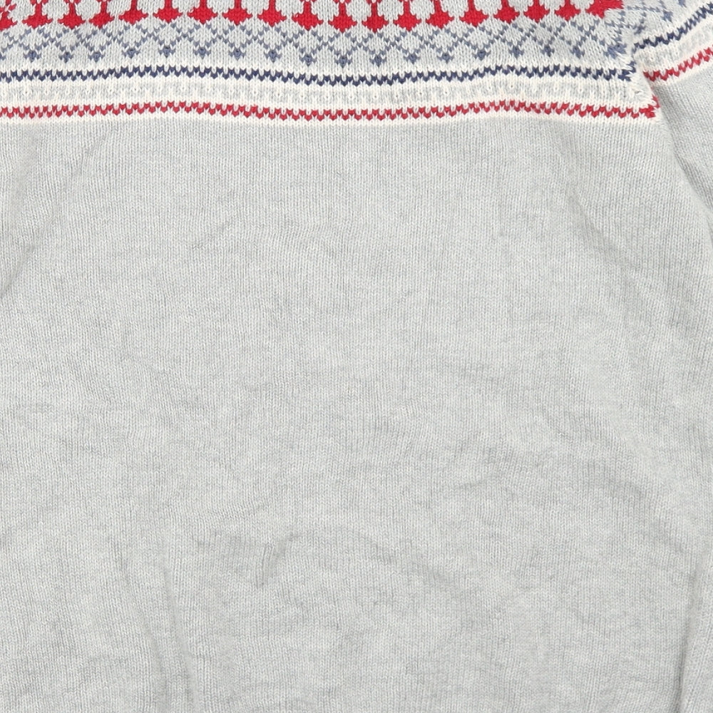 Fredrik Anderson Mens Grey Mock Neck Fair Isle Cotton Pullover Jumper Size L