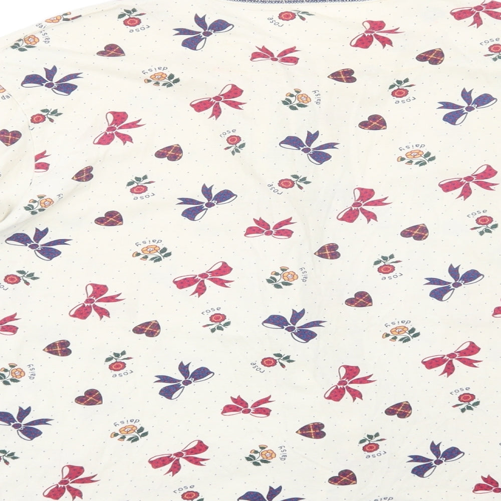 Marks and Spencer Girls Ivory Geometric Cotton Top Pyjama Top Size 13-14 Years Button - Bows & Hearts