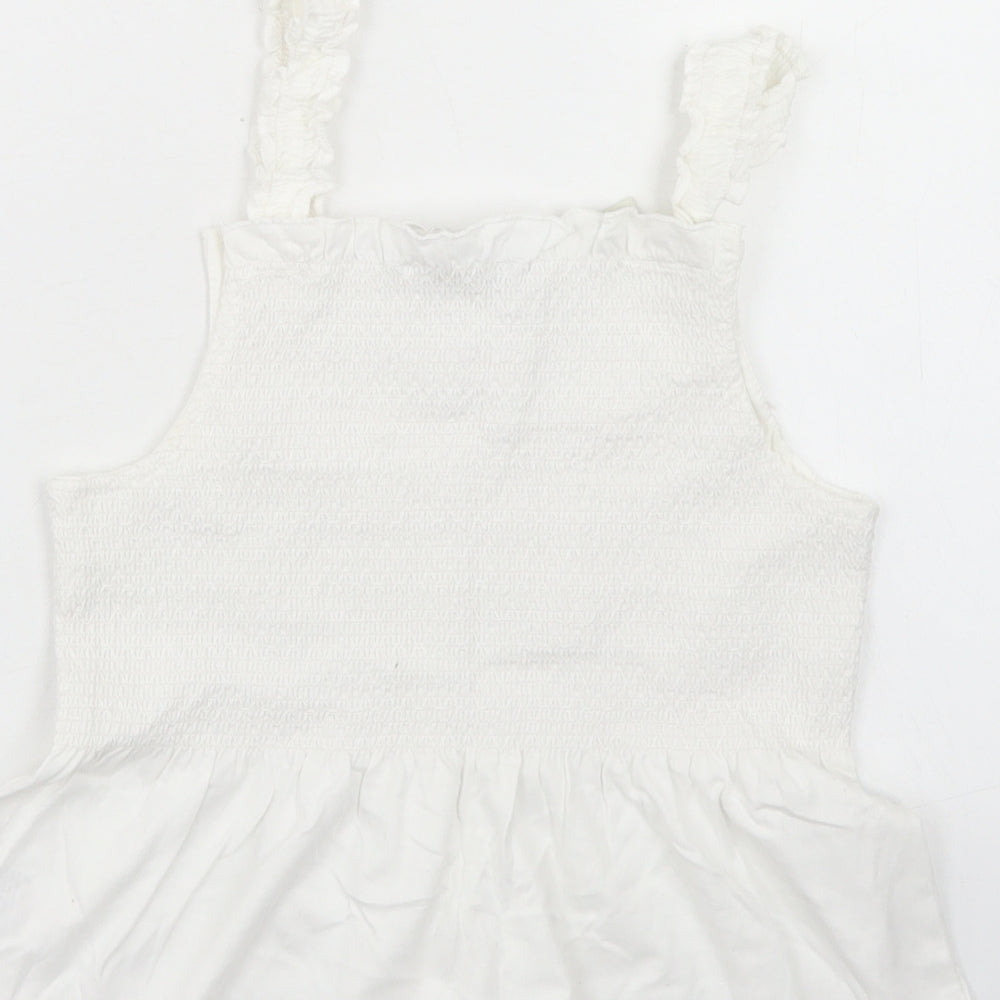 Jeff & Co Girls White Cotton Basic Tank Size 9-10 Years Square Neck