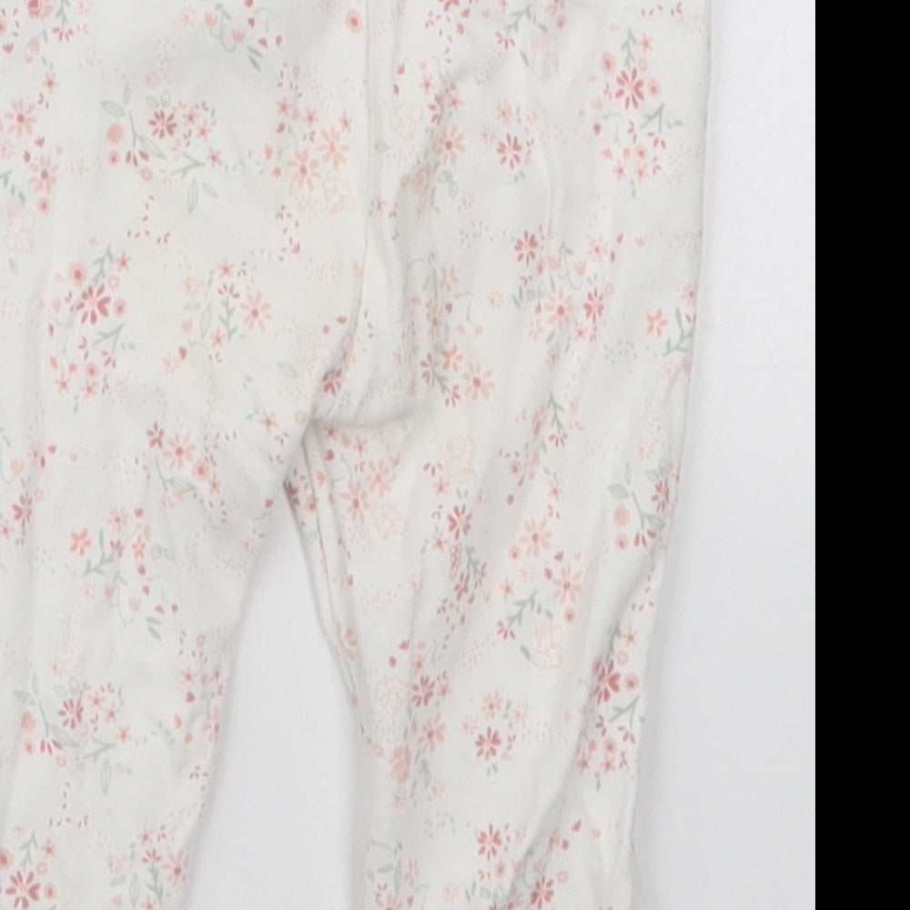 mamas & papas Girls White Floral Cotton Sweatpants Trousers Size 6-9 Months - Pyjama Pants