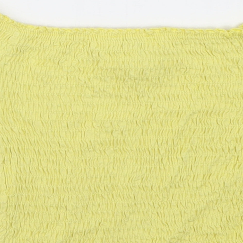 River Island Girls Yellow Viscose Cropped T-Shirt Size 5-6 Years Off the Shoulder Pullover