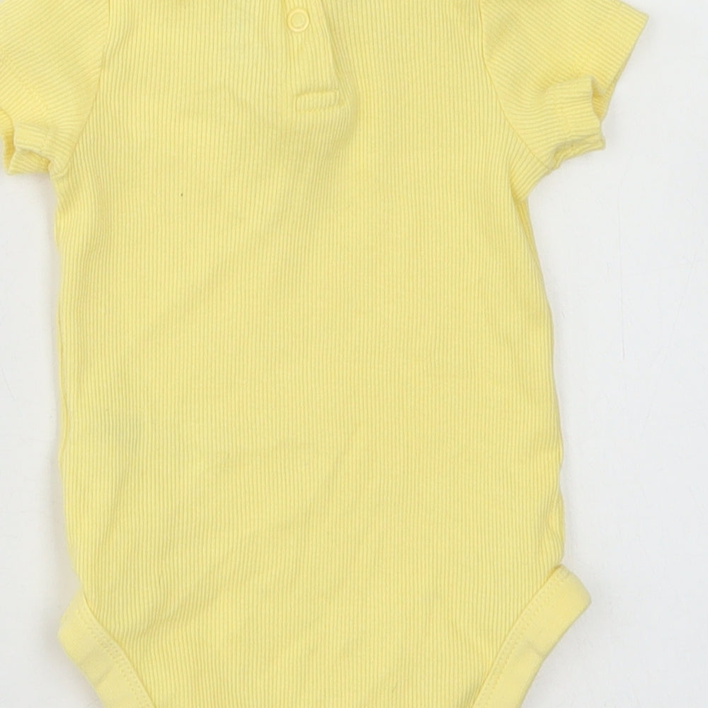 F&F Girls Yellow Cotton Romper One-Piece Size 6-9 Months Snap - Ruffle Neck