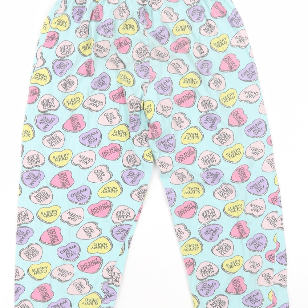 hullabaloo Girls Blue Geometric Cotton Pyjama Pants Size 11-12 Years - Heart Print