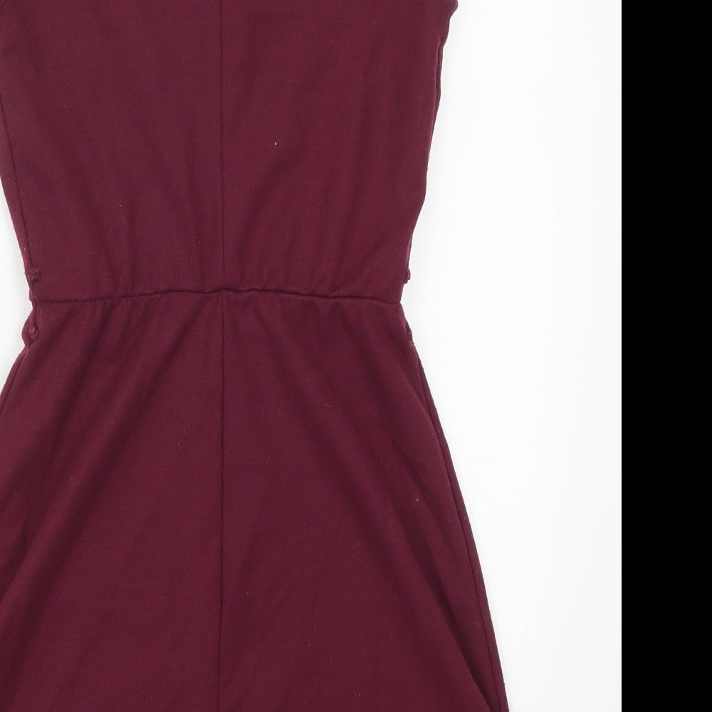 Topshop Womens Purple Polyester Skater Dress Size 6 Off the Shoulder Button
