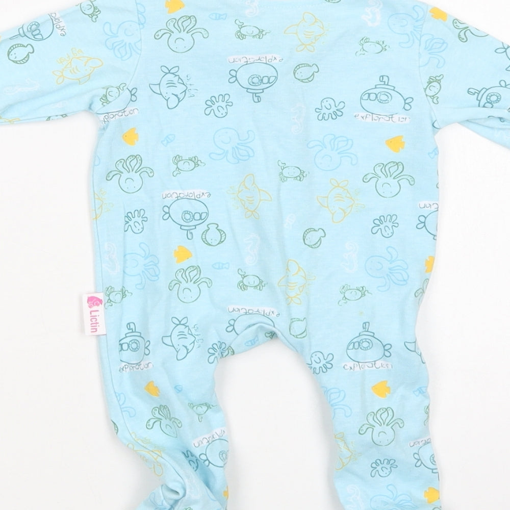Lictin Baby Blue Geometric Cotton Babygrow One-Piece Size 0-3 Months Zip - Sea Creatures