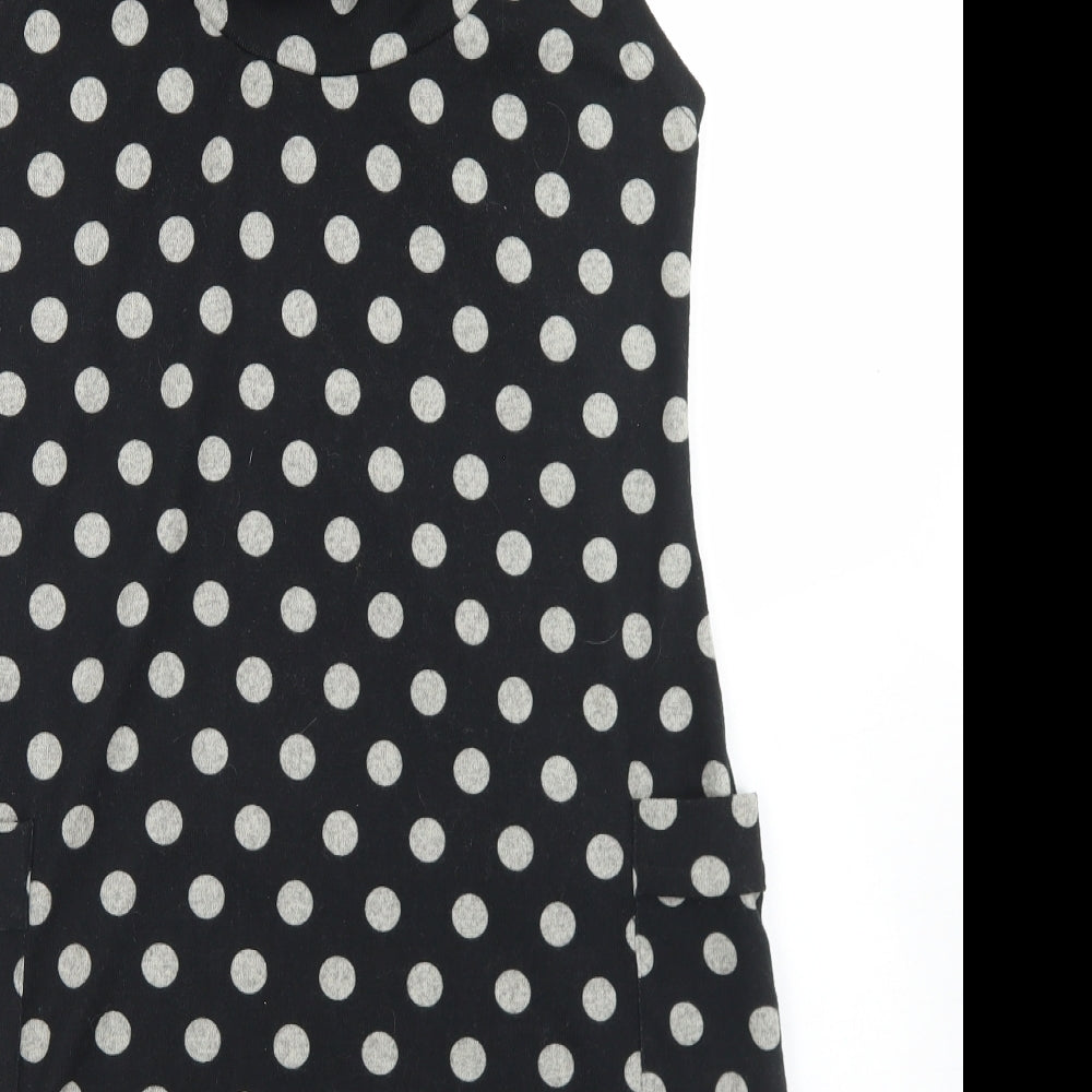 Funky Fish Womens Black Polka Dot Polyester A-Line Size L Roll Neck