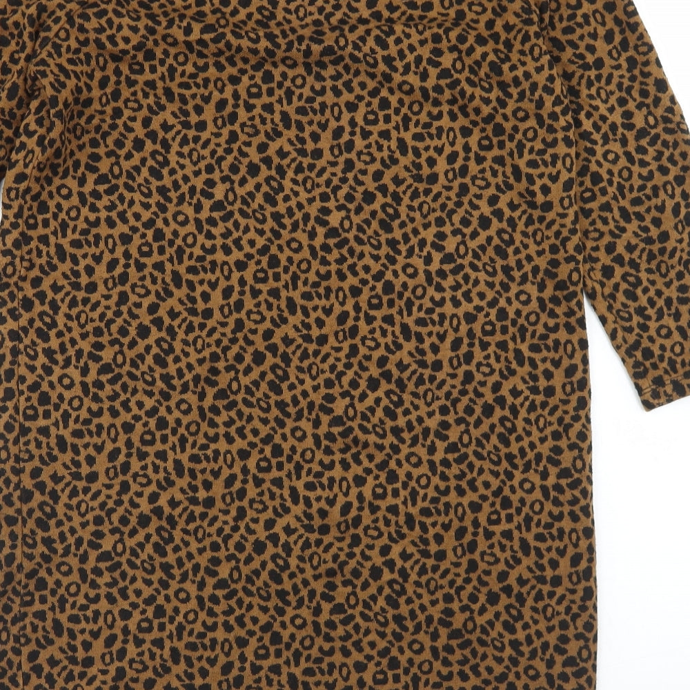 TU Womens Brown Animal Print Viscose Pencil Dress Size 10 Round Neck