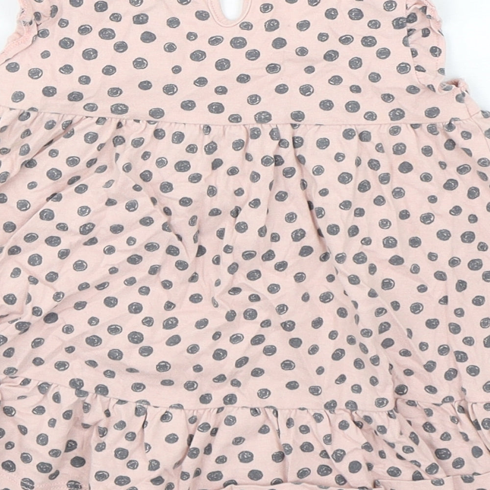 F&F Girls Pink Polka Dot Cotton A-Line Size 12-18 Months Round Neck Pullover