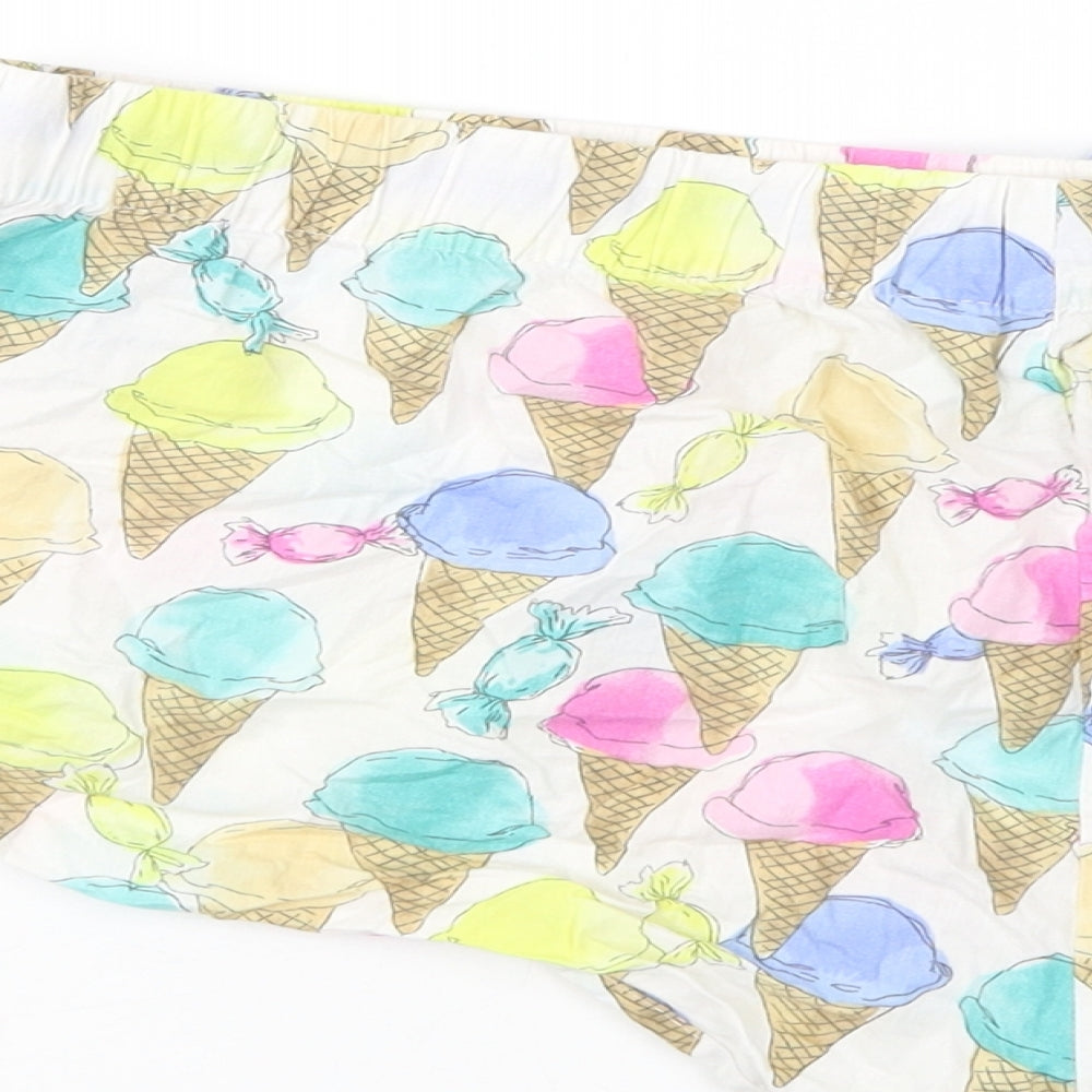 Primark Womens White Geometric Cotton Sleep Shorts Size M Drawstring - Ice Cream Print