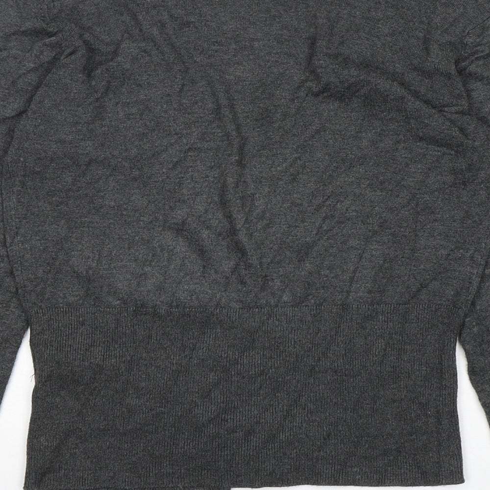 New Look Womens Grey V-Neck Viscose Cardigan Jumper Size 12