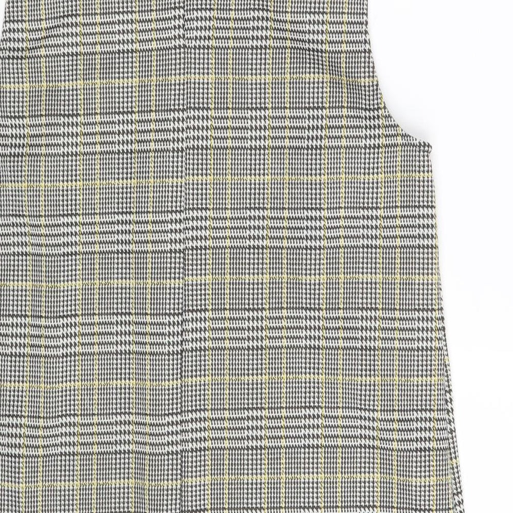 Dorothy Perkins Womens Grey Check Polyester Basic Blouse Size 14 Round Neck