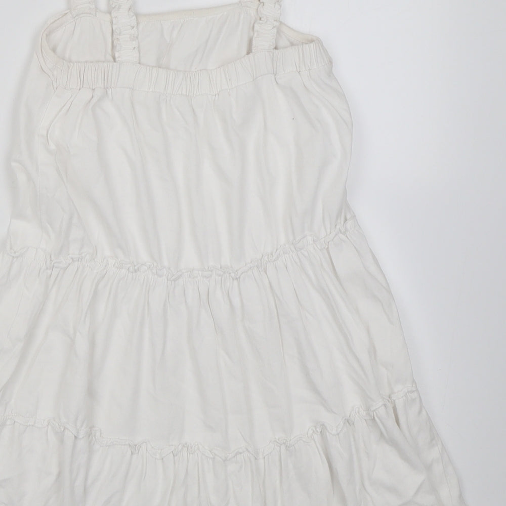 Marks and Spencer Girls White Cotton A-Line Size 5-6 Years Square Neck Pullover