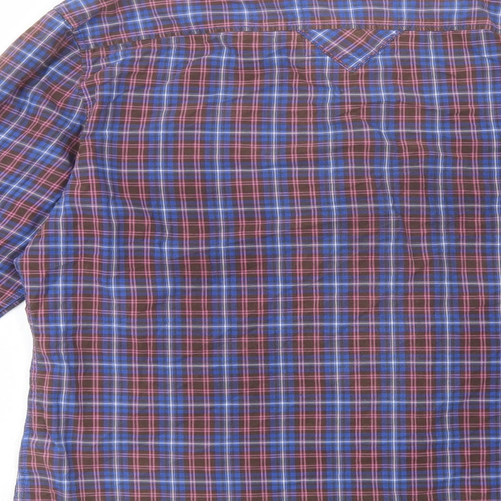 River Island Mens Blue Plaid Cotton Button-Up Size L Collared Button