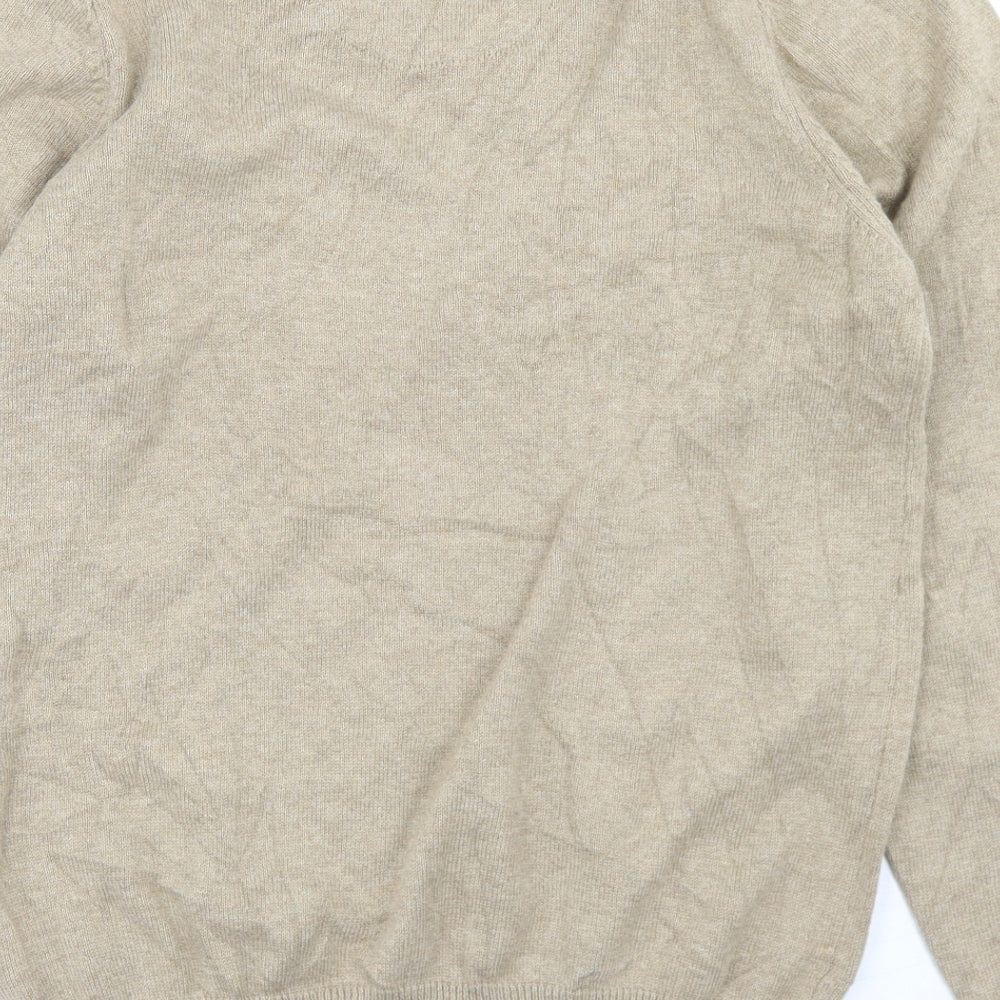 Marks and Spencer Mens Beige V-Neck Cotton Pullover Jumper Size S