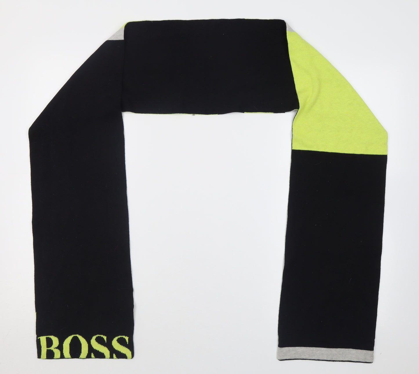HUGO BOSS Mens Black Striped Cotton Scarf One Size