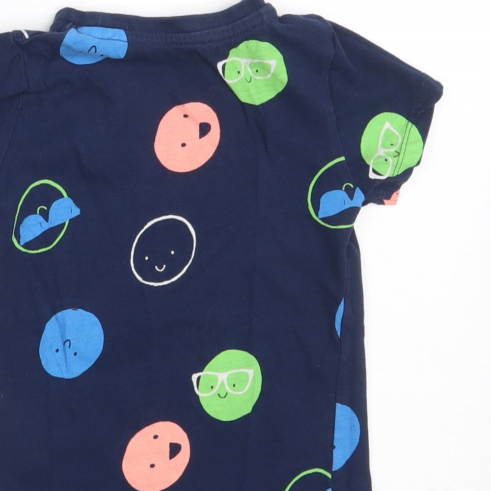 Dunnes Stores Boys Blue Cotton Basic T-Shirt Size 12-18 Months Round Neck - Smiley Faces