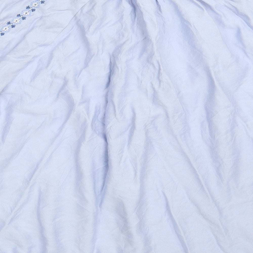 Marks and Spencer Womens Blue Floral Viscose Basic Blouse Size 14 Round Neck