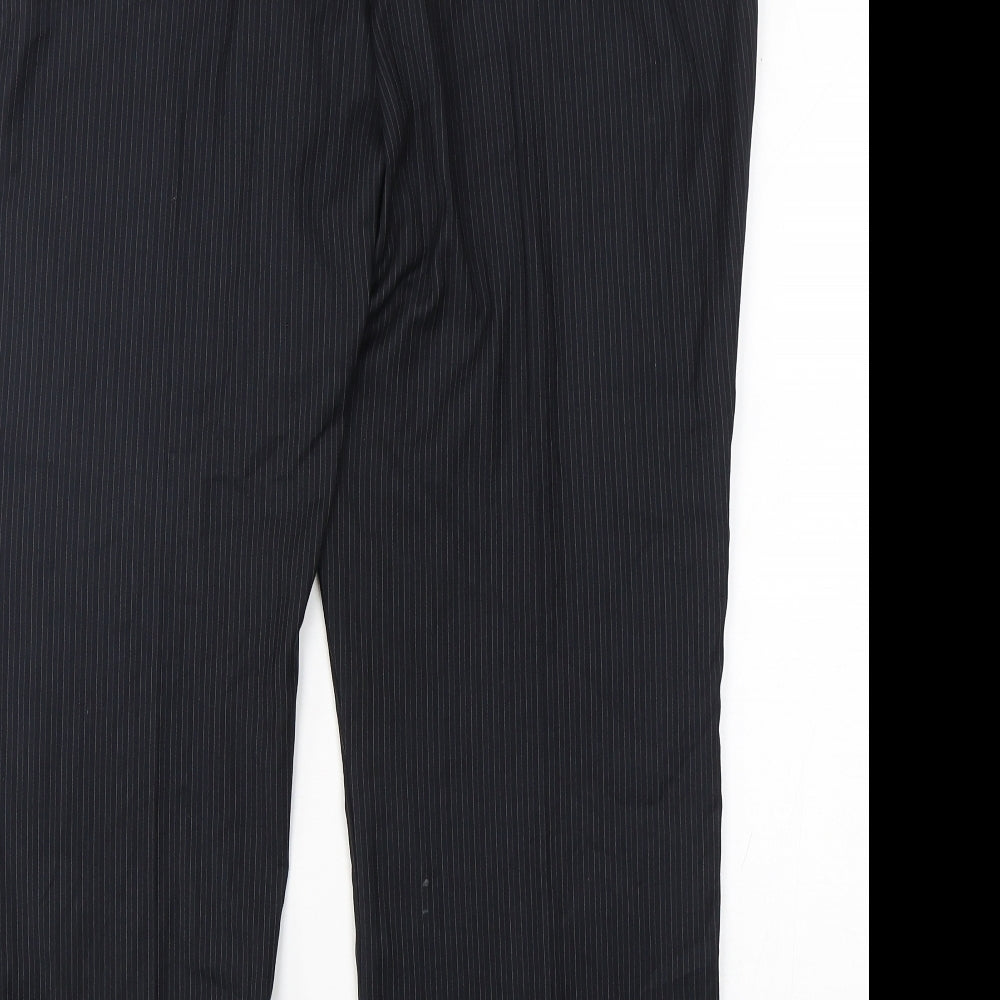 Marks and Spencer Womens Blue Striped Polyester Trousers Size 20 L29 in Regular