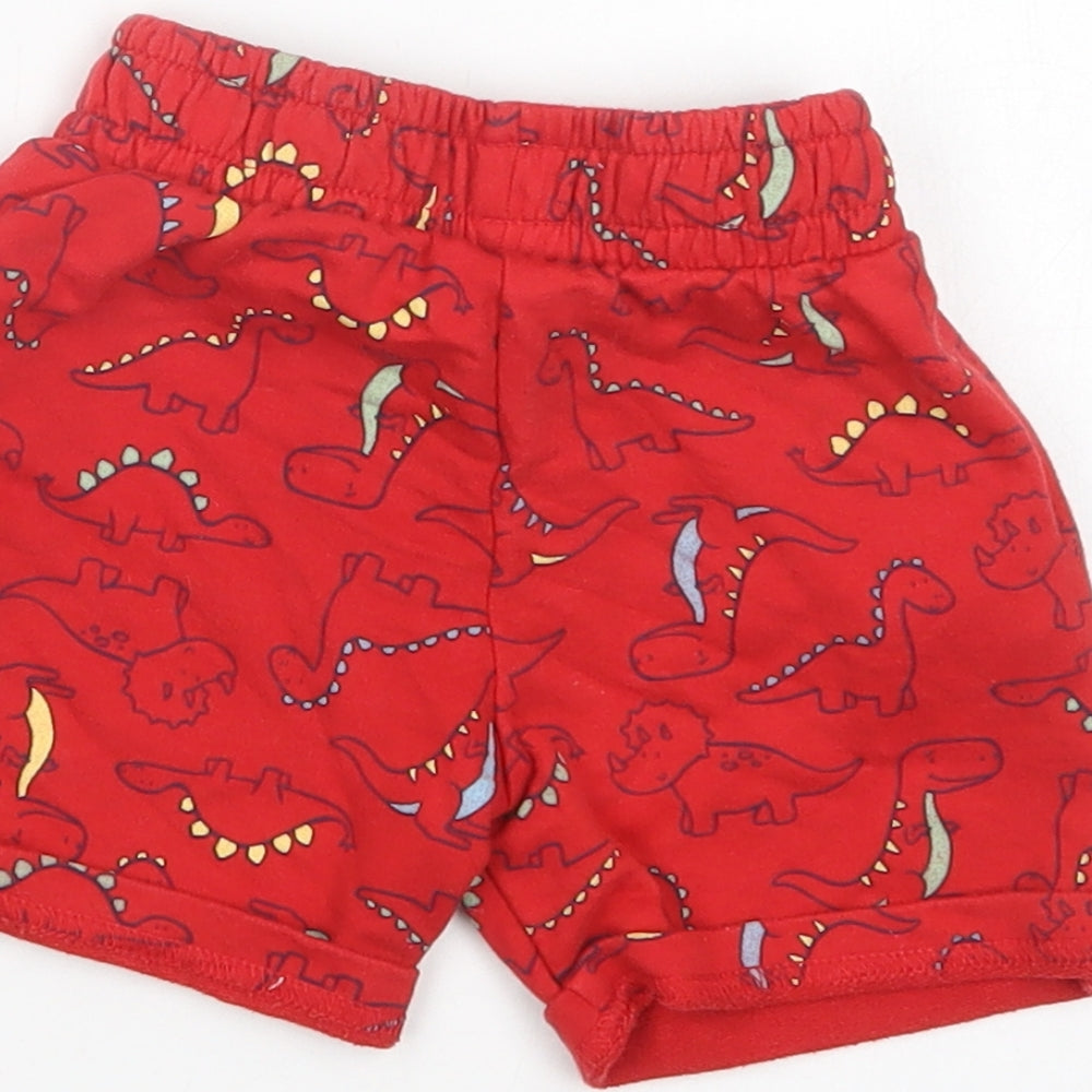 Dunnes Stores Baby Red Geometric Cotton Cropped Trousers Size 18-24 Months Drawstring - Dinosaur Print