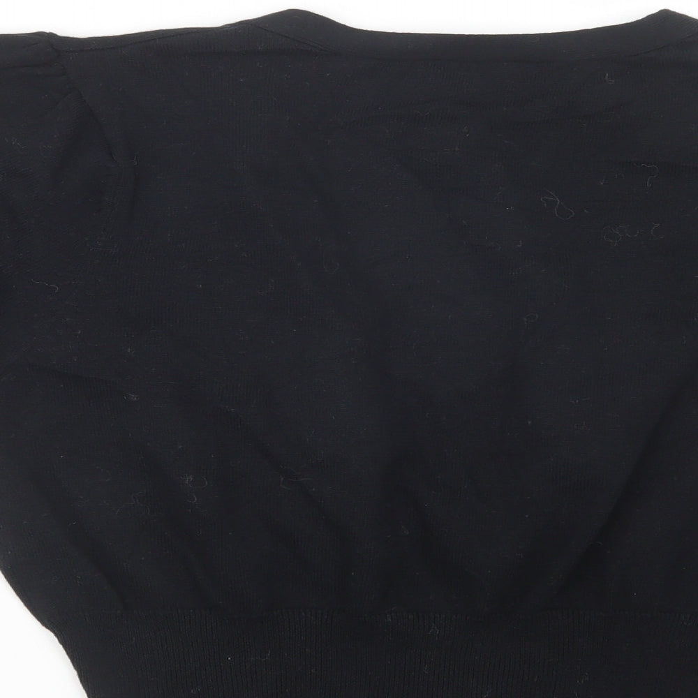 Editions Womens Black V-Neck Cotton Cardigan Jumper Size 14