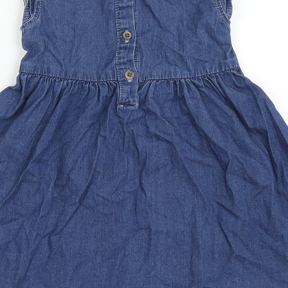 George Girls Blue 100% Cotton A-Line Size 12-18 Months Round Neck Button