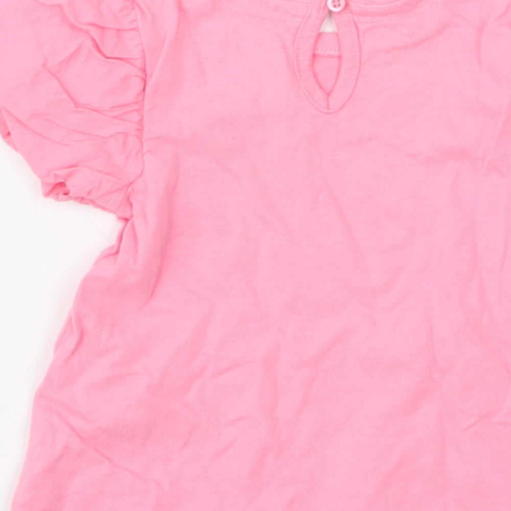 NEXT Girls Pink 100% Cotton Jersey Blouse Size 9-12 Months Round Neck Button