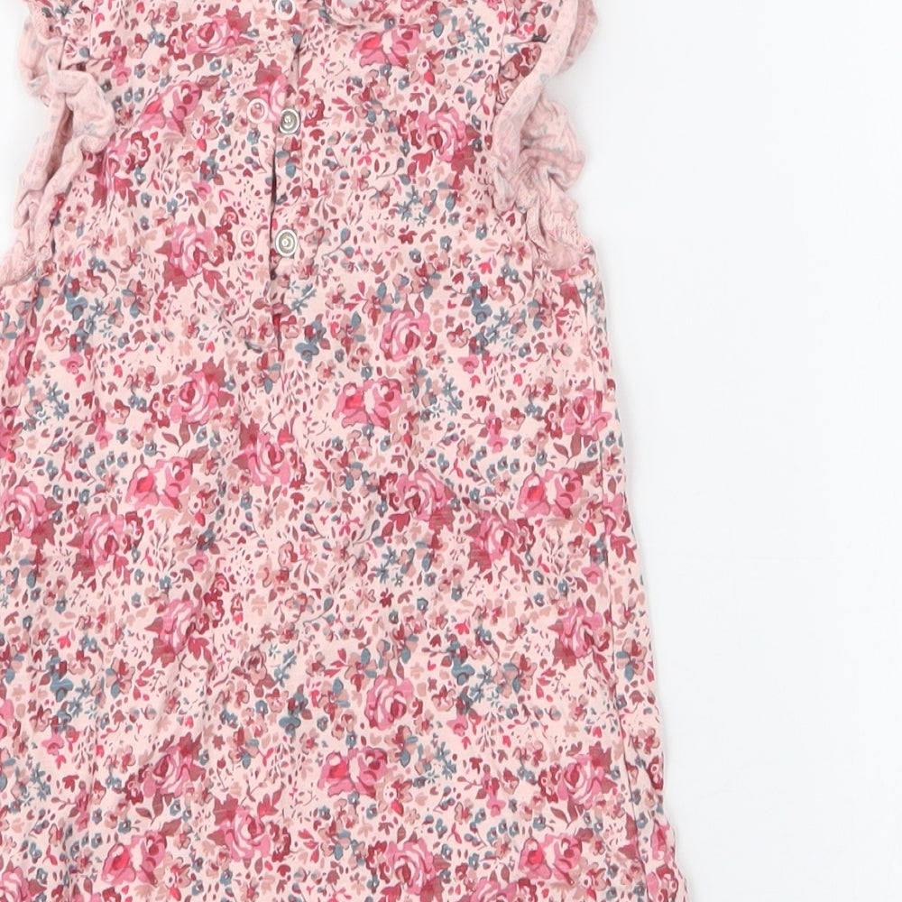NEXT Girls Pink Floral 100% Cotton A-Line Size 9-12 Months Round Neck Snap