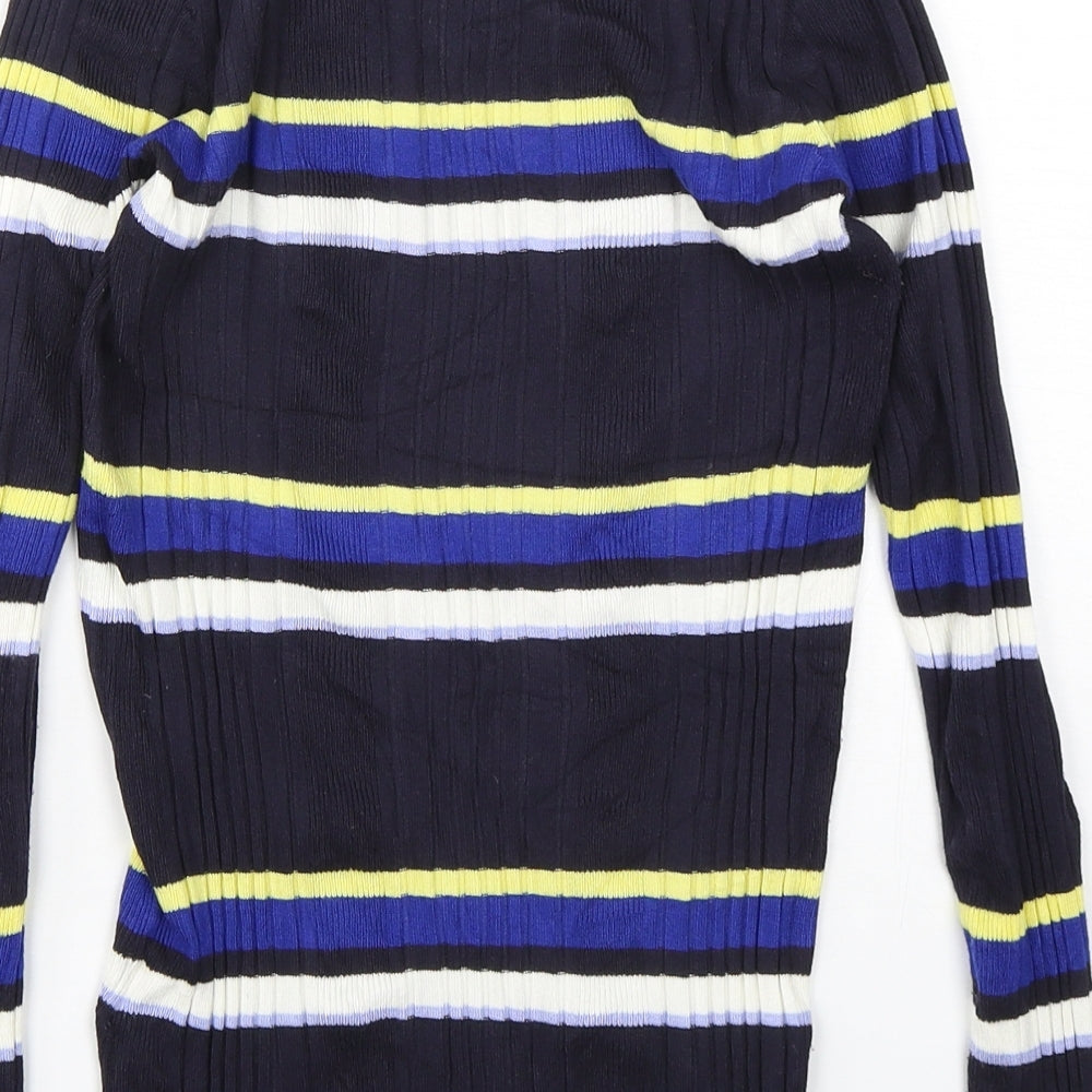 Marks and Spencer Womens Blue Boat Neck Striped Viscose Pullover Jumper Size 10