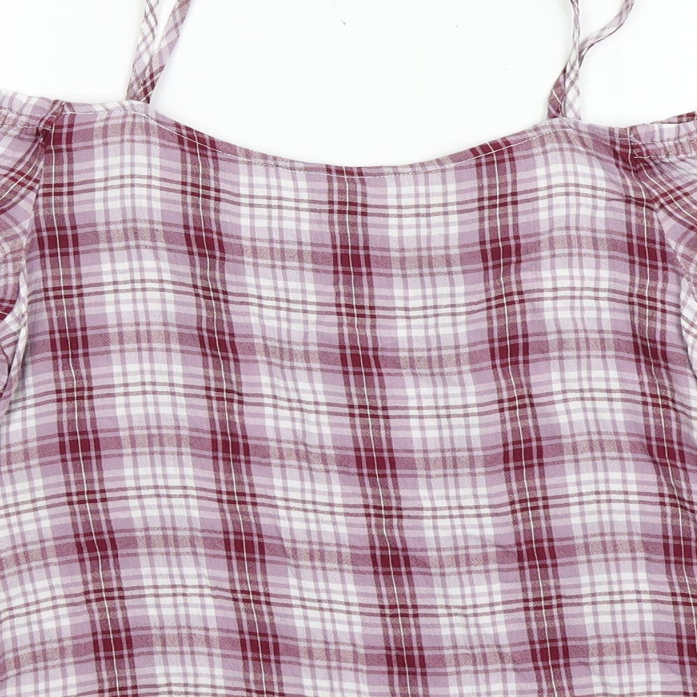 New Look Womens Purple Check Viscose Basic Blouse Size 8 Off the Shoulder