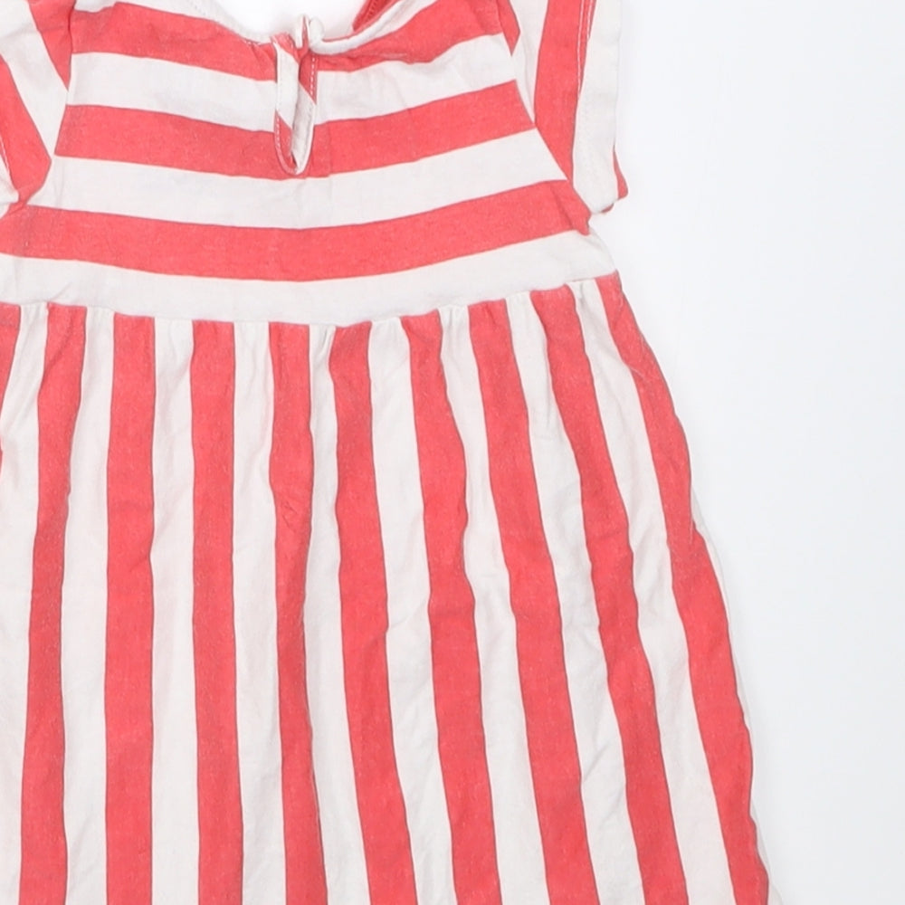 F&F Girls Red Striped Cotton A-Line Size 6-9 Months Crew Neck Button